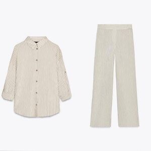 Zara textured striped relaxed button down and pants set